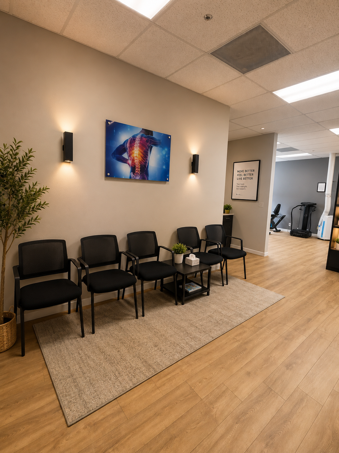 The welcoming waiting room at SpineX Injury Centers in Orange, NJ, and throughout Essex County and Northern New Jersey